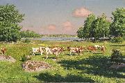 johan krouthen Sommarlandskap med betande boskap Germany oil painting artist